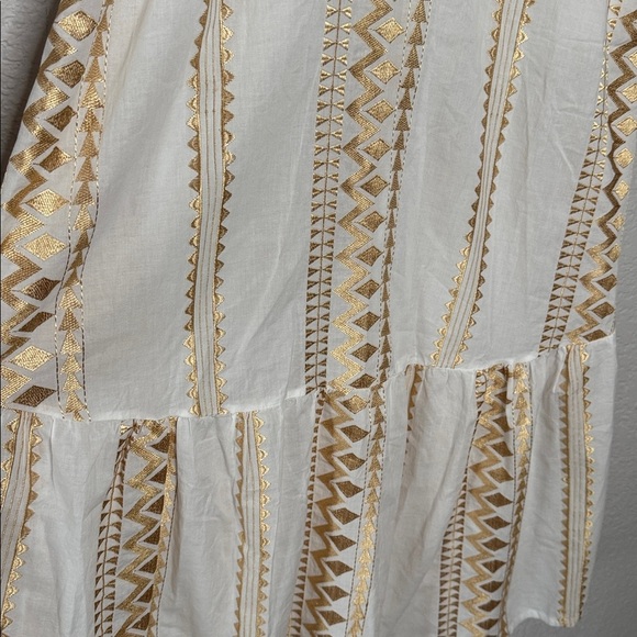 Aether Concept White Gold Embroidered Maxi Dress Geometric Tribal Greek Metallic - Picture 3 of 8